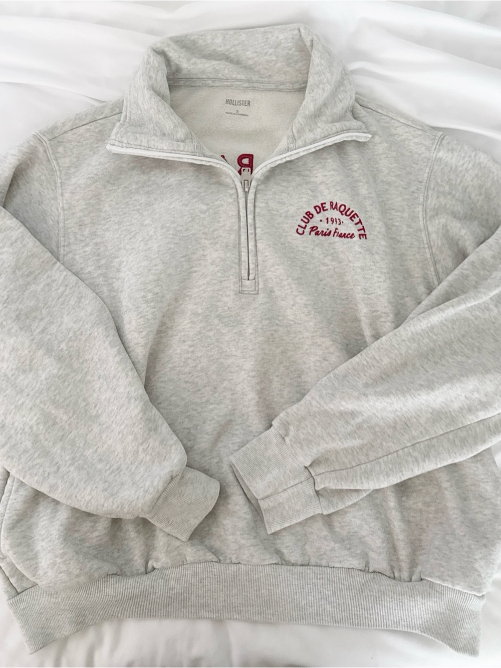 Hollister Light Gray Half-Zip Pullover with Red Logo